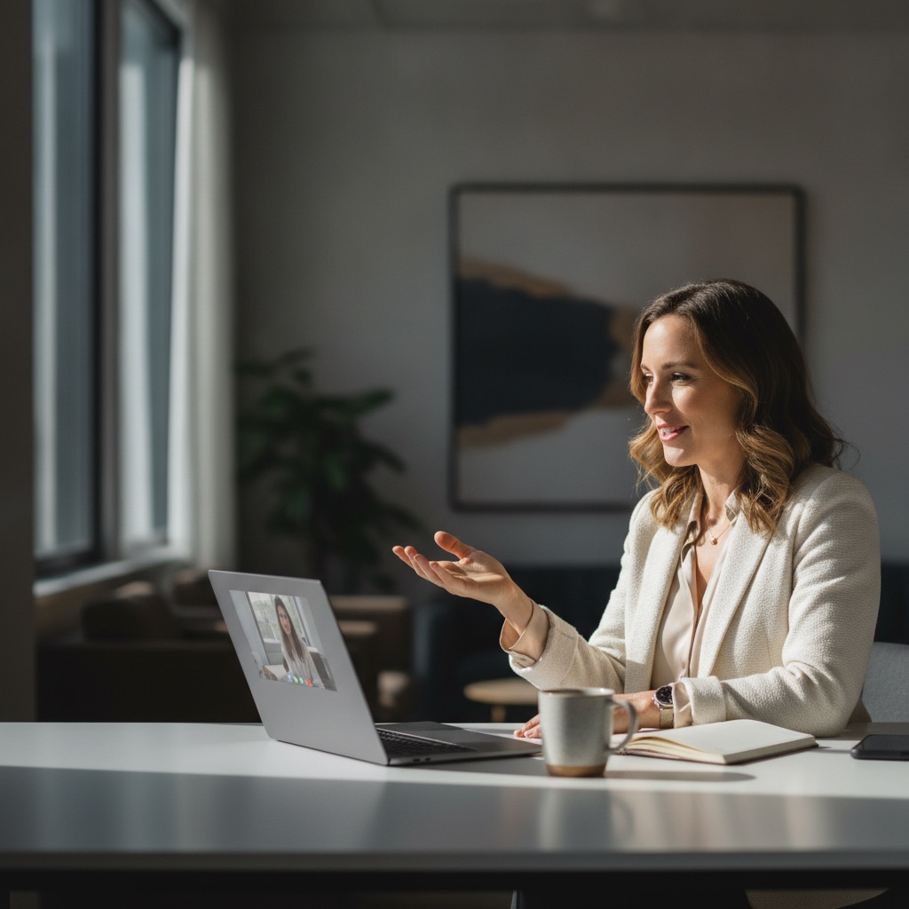A sales leader on a video call
